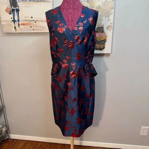 Carolina Herrera Blue Floral Print Knee Length Dress and Jacket Woman Size XL
